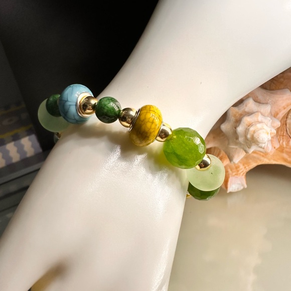 RARE TAIWAN JADE + SEA GLASS + BURMA JADE NATURAL STONES BRACELET size 7” - Picture 12 of 13